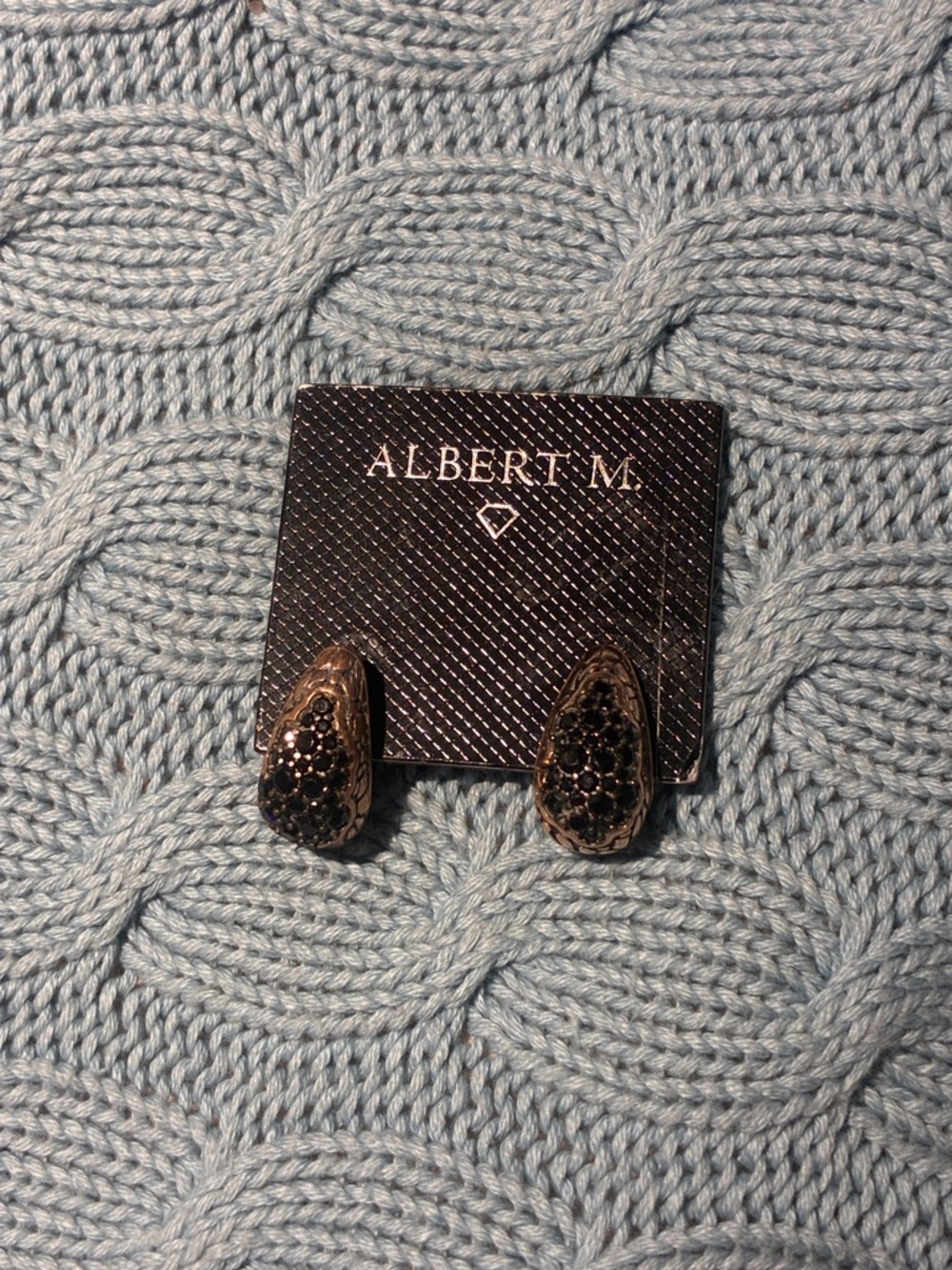 “Albert M” Rose Gold and Black Bedazzled Earrings